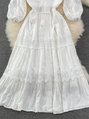 Hnewly DRESS TO IMPRESS Sweet Style Y2K Vestidos Summer New Women's Dress Lace Hollow Out Patchwork Solid Color High Waist Dresses