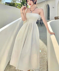 Hnewly Dresses Women Design Simple Elegant Strapless Charming Streetwear Classic Solid Prevalent Vacation Ladies A-line European Style