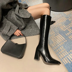 Hnewly Pointed Toe Women High Boots Fashion Side Zippers Long Booties Ladies Elegant Party High Heel Shoes Winter Women's Footwear