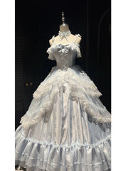 Hnewly Blue Dress Flower Wedding Lolita Evening Dress Female Lace Bow Banquet Student Bar Mitzvah Sweet Gorgeous Jsk Princess Dress