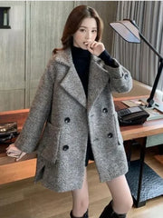 Hnewly Women's Wool Coat New Vintage Loose Button Coats and Jackets Women Thickening Warm Fashion Long Sleeved Coats for Women Coat