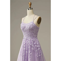Hnewly Spaghetti Strap Appliques Boat Neck A-line Formal Evening Dresses for Women Party Dress Court Train Prom Dress