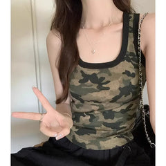 Hnewly Short Camouflage Camisole Vest For Women, Summer 2025 New Slim Fit Outerwear