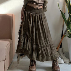Hnewly Grunge y2k Loose Skirt Vintage 2000s Drawstring Elastic High Waist Baggy Loose Skirts for Women Harajuku Ladies Clothing