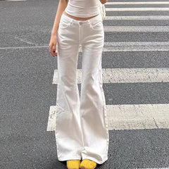 Hnewly Korean Fashion High Waist White Jeans for Women Streetwear Slimming Micro Flared Denim Pants Woman Vintage Loose Trousers Female