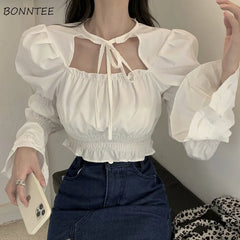 Hnewly Blouses Women Crops Tender New Arrival Pure Chic Prevalent Dating Spring Fall Leisure Preppy Style Holiday Fit Mujer Blusas