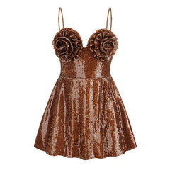 Hnewly Sexy 3D Flower Sequined Short Dress Women Sleeveless Backless Slash Neck Slip Dresses Summer Fashion Lady Tube Top Robe New
