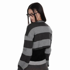 Hnewly Vintage Striped Knitted Cardigan Women Harajuku Y2k Crop Tops American Retro Gothic Streetwear Cardigan Aesthetics