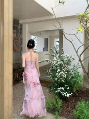 Hnewly Woman Dress Sexy Elegant Sleeveless Floral Printed Spring Fashion Irregular Ruffles Holiday Hollow Out Backless Dresses