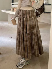 Hnewly Plaid Long Skirt Women Vintage Elegant Preppy Style Midi Skirts Harajuku Autumn Winter Casual Streetwear A-line Skirts