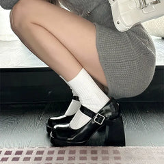 Hnewly Mary Jane Heels Women Hot Sale Pu Leather Ankle Buckle High Heels Platform Shoes Woman Thick Heeled Goth White Pumps