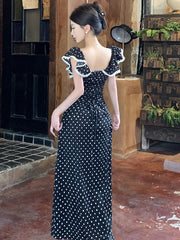 Hnewly Woman Dress Vintage Sexy Polka Dot Ruffles Elegant Backless French Style Summer Fashion Sweet Party Dresses Female