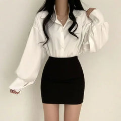 Hnewly Elegant V-Neck Professional White Shirt Women's Sensibility Design Large Size Underwear Top For Spring And Autumn