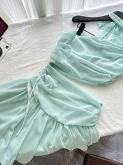 Hnewly Elegant Sexy Summer New Women's Dress Asymmetrical Shoulder Pure Desire High Design Sense Waist Cinching Mesh Skirt