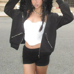 Hnewly Goth Dark Faux Fur Collar Hooded Zip Up Hoodies Gothic Grunge Pockets Autumn Black Jackets Female Y2k Streetwear egirl Cardigans