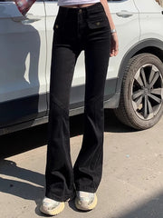 Woman New High Waist Fashion Oversized Flare Jeans Female Slim Fit Denim Bell Bottom Pants Female Retro Blue Black Gray Trousers