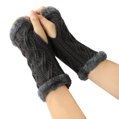 Hnewly 1pair Inner Fleece Soft Half Finger Gloves for Women Winter Warm Plush Knitted Fingerless Gloves Wrist Mittens Writting