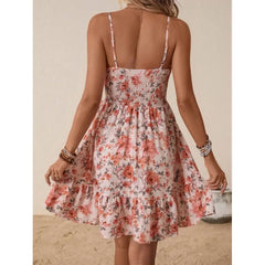 Lunivop Women's Floral Print Spaghetti Strap Dress Smocked Waist Ruffle Hem Mini Dress