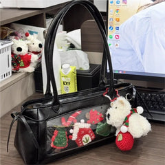 Hnewly Japanese Style Black Ita Bag Handbag Women New Harajuku Transparent Leather Shoulder Bags Ladies Anime Itabag Underarm Bag Y2K