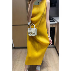 Hnewly Yellow Strapless Long Dress Elegant Simple Style Beach Vacation Women's Dress Summer New Arrival Sleeveless H-Style Gown