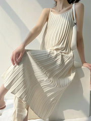 Hnewly Beige Pink Sunmer Pregnant Woman Pleated Dress Maternity Chiffon Mid-Calf Pregnancy Clothes with Belt Wholesale Clothing