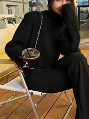 Hnewly Zip Up Crop Sweater Cardigan for Women High Collar Zipper Front Short Knitted Jacket Autumn Winter Teen-girl Y2k 90s Outfit