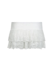 Hnewly Black Solid Low Waist Tiered Lace Shorts Skirts Womens White Fairycore Micro Boho Skirt