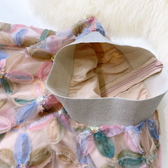 Hnewly Vintage Beading 3D Floral Tulle Long Skirt Women Summer Elegant Elastic High Waist A Lien Pleated Skirts Female Faldas Aesthetic