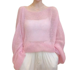 Hnewly Korean Style Office Basic Pullovers Women Solid Summer Hollow Out Thin Fashion Loose Sun-proof Casual Cozy Popular Tops