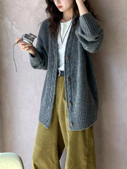 Hnewly Slouchy Knit Cardigan Sweater for Women Comfy Cable-knit Button Up Sweater Jacket Female Autumn Winter Vintage Outfit