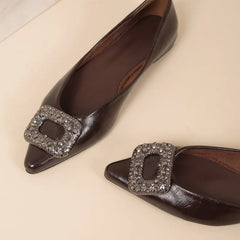 Lunivop Women's Rhinestone Square Buckle Pointed Toe Flats Elegant Nude Slip on Shoes Casual Office Dress Shoes for Ladies