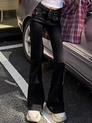 Woman New High Waist Fashion Oversized Flare Jeans Female Slim Fit Denim Bell Bottom Pants Female Retro Blue Black Gray Trousers