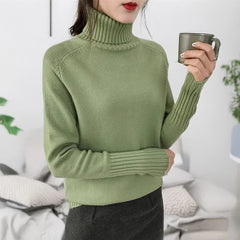 Hnewly Women Turtleneck Knitted Sweaters Long Sleeve Roll-neck Pullover Plain Jumper Ladies Autumn Winter Layered Basic Outfit