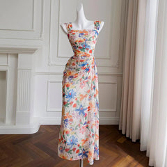 Hnewly Fashion Women Dress Sleeveless Square Collar Print Female Summer Evening Party Dresses New Tide