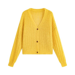 Hnewly Open Knit Cardigan for Women Long Sleeve V-neck Button Up Sweater Jacket Autumn Winter Ladies Slouchy Casual Outfit