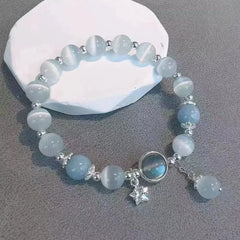 Hnewly New Unique Dreamy Blue Moonstone Cat Eye Pendant Crystal Bead Bracelet Party Jewelry Gift For Women
