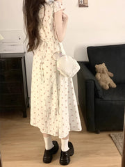 Hnewly Woman Dresses Print Floral V Neck Spring Summer Elegant Vestidos Mujer Korean Fashion Versatile Sweet Long Dress