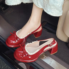 Lunivop Sweet Bowknot Patent Leather Mary Jane Shoes Women Summer Pointed Toe High Heel Sling Back Pumps Fashion Party Dress Shoes