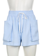 Hnewly Striped Print Pocket Home Shorts Casual Drawstring High Waist Loose Shorts Going Out Pants Summer Women New