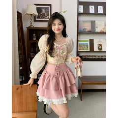 Hnewly Autumn Pink Kawaii Mini Skrts Women Lace Patchwork Korean Fashion Party Skirt Female Casual Chic Designer Bandage Skirts