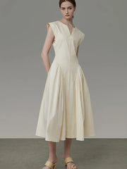 Hnewly Elegant Vintage Long Dress Women Korean Casual Design Slim Dress Retro Sweet V Neck Sleeveless Spring Summer Simple Dress