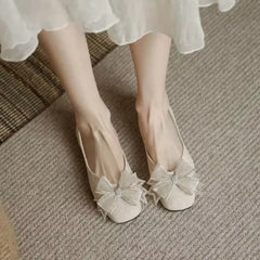 Hnewly Square Toe Woman Flats with Bow A Line Clothing Trend Cheap Korean Style New in Modest Aesthetic Stylish Shoes for Women