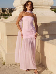 Hnewly Elegant Party Women's Dress Hlater Strapless Backless Ankle-length Solid Slim Female Dresses Summer Chic Evening Lady Robe