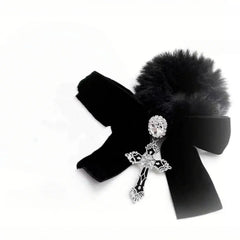 Hnewly 1PC Star Candy Autumn & Winter New Arrival, Japanese Dolly Kei Mass-Produced Style Plush & Exquisite Velvet Bow Hair Tie, Black