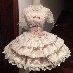 Hnewly Silver Moon Kawaii Lolita Ballet Style JSK Mini Dress Women Daily Sweet Pink Bow Lace Sling Princess Doll Dresses Y2k Vestidos