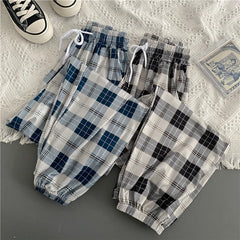 Hnewly Casual Pants for Women Korean New Fashion Loose Black Plaid Summer Harajuku Students Harem Long Pants Streetwear Trousers Chic