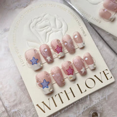 Lunivop 10pcs Handmade False Press on Nail with Rhinestones Full Cover Ballerina Korean Manicuree Decoration French Wearable Nail Store