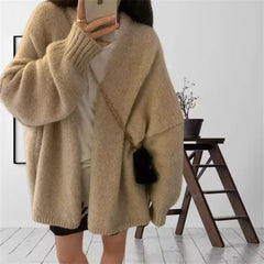 Hnewly Oversized Open Front Knit Cardigan for Women Comfy Sweater Coat Female Open-front Duster Cardi Casual Chic Autumn Winter Outfit