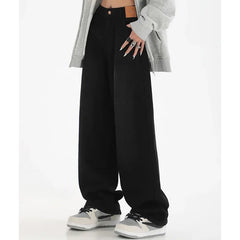 Hnewly Woman High Waist Slim Fit Wide Leg Jeans Female High Street Y2k 2000s Casual Pants Lady Fashion Black Blue Loose Denim Trouserse