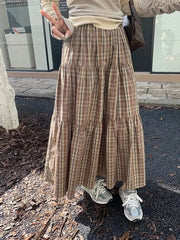 Hnewly Plaid Long Skirt Women Vintage Elegant Preppy Style Midi Skirts Harajuku Autumn Winter Casual Streetwear A-line Skirts